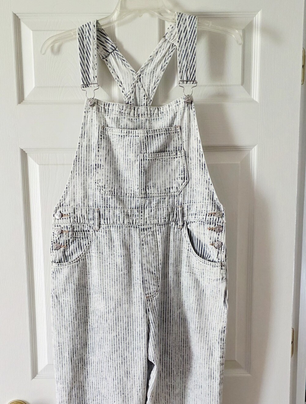 We The Free Striped Denim Overalls in Light Wash